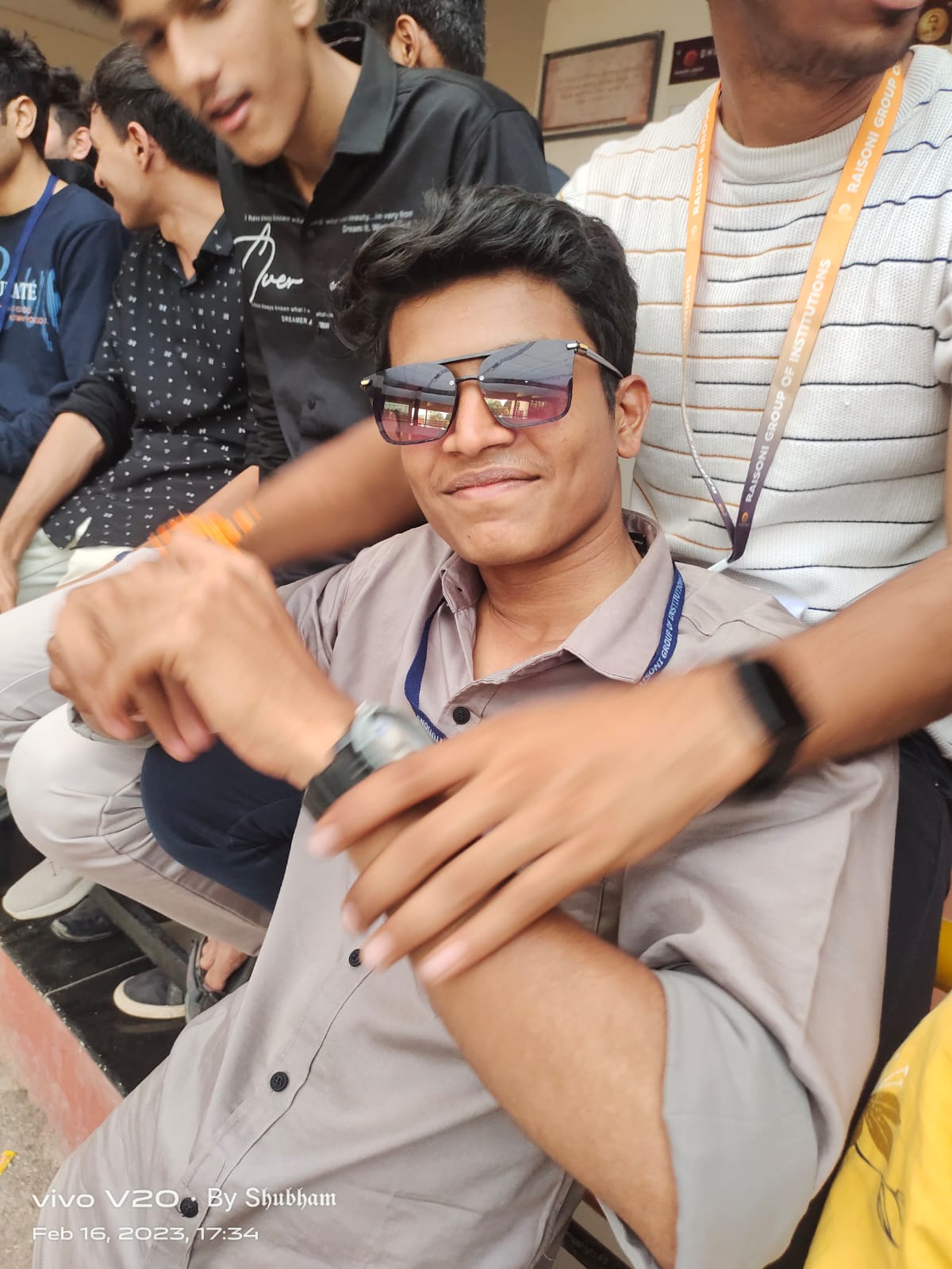 Prathamesh Kasar with friends, wearing sunglasses